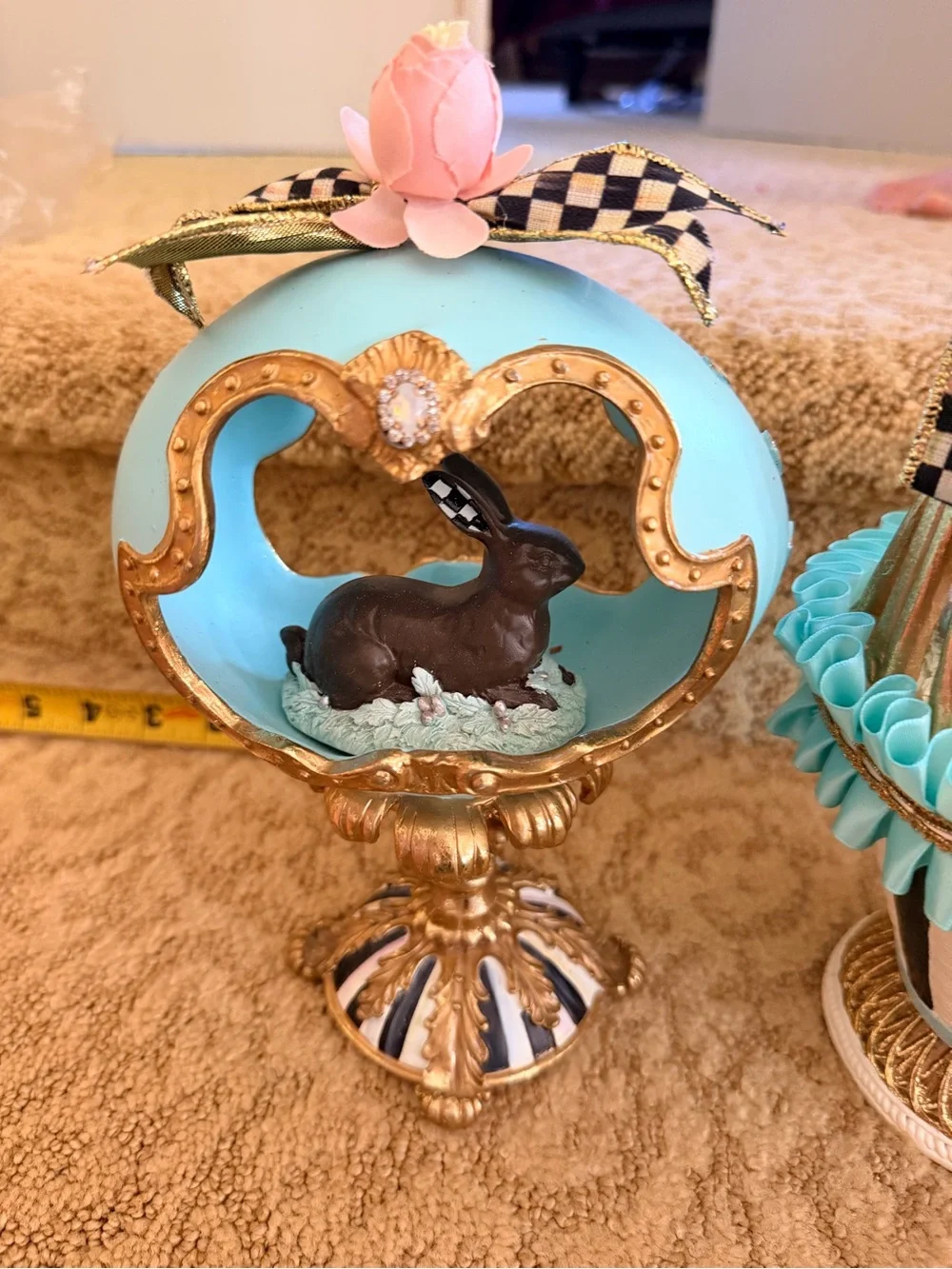 MacKenzie-Childs Turquoise & Gold Bunny Egg Centerpiece
